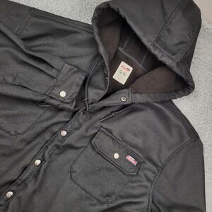 Dickies XL Black Hooded Button Up Shirt Jacket Menswear Workwear Coat